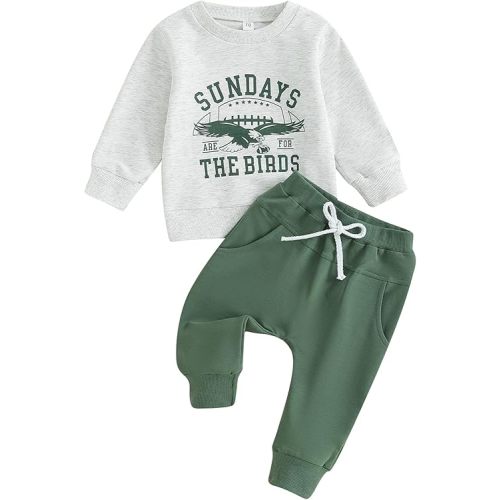 Toddler Baby Football Outfits Boys Long Sleeve Crewneck Sweatshirt Top Pants Set Cute Fall Clothes