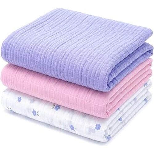Muslin Swaddle Blankets for Newborns, 3 Pack Multipurpose 100% Organic Cotton, Ultra Soft Breathable Receiving Blanket 47 x 47 inches, Swaddle Wrap for Baby Boys & Girls