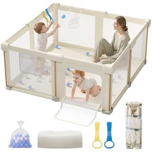 Foldable Baby Playpen, 59 x 59 Collapsible Play Pen for Babies 6-12 Months