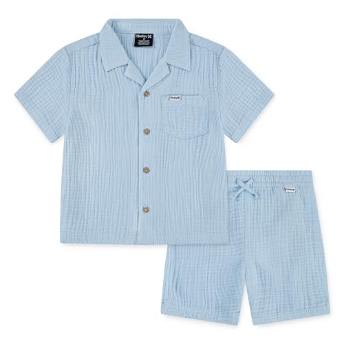 Hurley unisex-baby And Toddler Boys' Short Sleeve Button Up Shirt and Shorts 2-piece Outfit Set