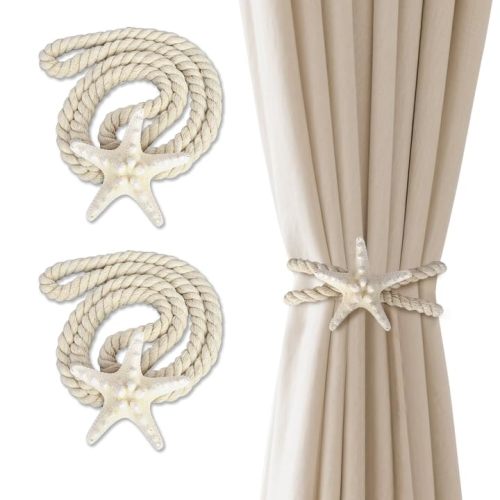 2 Pcs Natural Starfish Curtain Tiebacks, Handmade Woven Rope Curtain Curtain Ties Blinds Accessories for Outdoor, Home, Office,Hotel, Living Room Curtain Decoration (Breadfish Starfish)