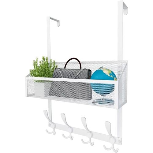 Kaiferty Over The Door Hooks Organizer, Coat Rack Over The Door Storage Hanger Towel Rack, Back of Door Storage Organizer for Bathroom,Bedroom,Kitchen,Office (White, 2-Tier)