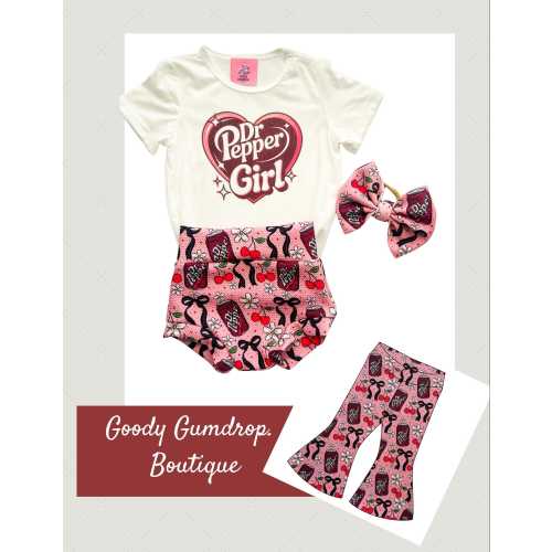 Baby Girl Toddler Favorite SODA onesie Pants Bummies Nylon Bow set 0/3-24 mos Headband diaper cover cherry coquette Birthday Gift Drink