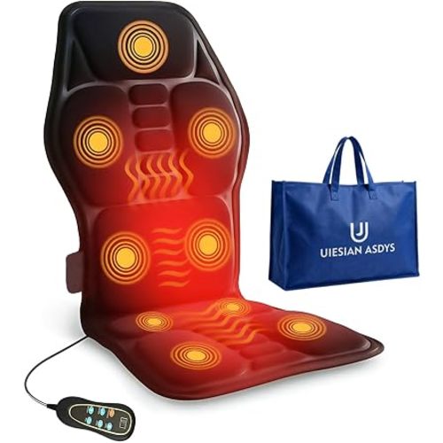 Heating & Vibrating Massage Pad – 9 Modes, 9 Intensities, 3 Heat Settings, Remote Control, Gentle Vibration (No Kneading) – Electric Back Massager for Home Office Chair – for Men Women