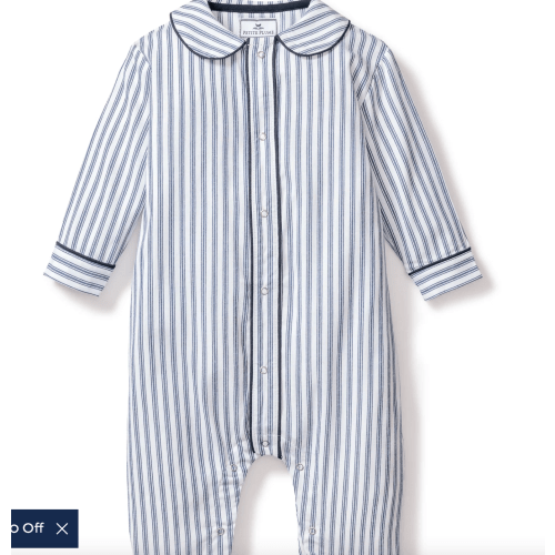 Baby's Twill Cambridge Romper in Navy French Ticking