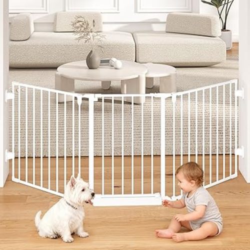 78" Extra Wide Baby Gate, Dog Gates Indoor for Doorways Stairs, Essential Safety Gate for Child, Hardware Mounted Adjustable Pet Gate with Anti-Trip Pedal, 28'' Tall 3 Metal Panels White