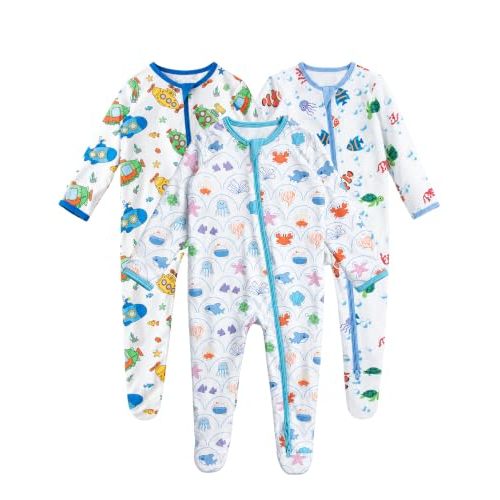 GUISBY Baby Footed Rayon of Bamboo Pajamas 2-Way Zipper | Soft Rayon of Bamboo Sleepwear, 2-Way Zipper, Mitten Cuffs, Breathable Comfort, Baby Gift