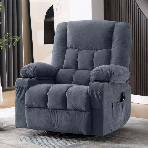 JONPONY Power Swivel Recliner Chair with Rocking Function for Adults, Oversized Rocker Recliner Single Sofa with Ergonomic, Side Pocket, Two Cup Holders for Living Room,Blue
