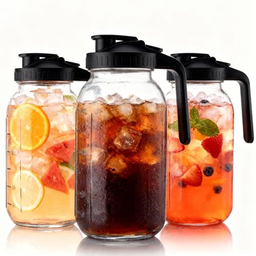 3 Pack 64 oz Pitchers with Lids, Half Gallon Glass Drink Pitchers | Large Beverage Pitcher, Cold Brew Storage Pitcher for Iced Coffee, Juice, Tea and Lemonade(3 Black)