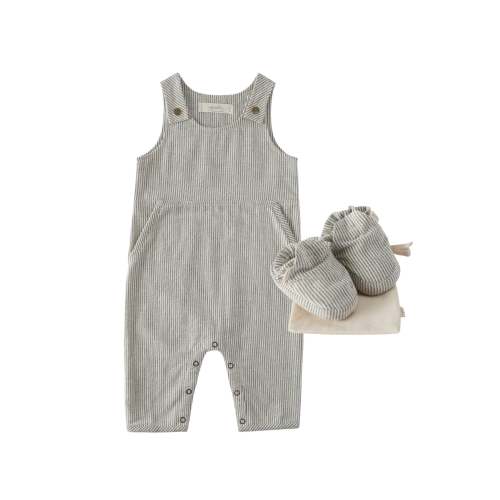 Overall and Bootie Set - Railroad Stripe