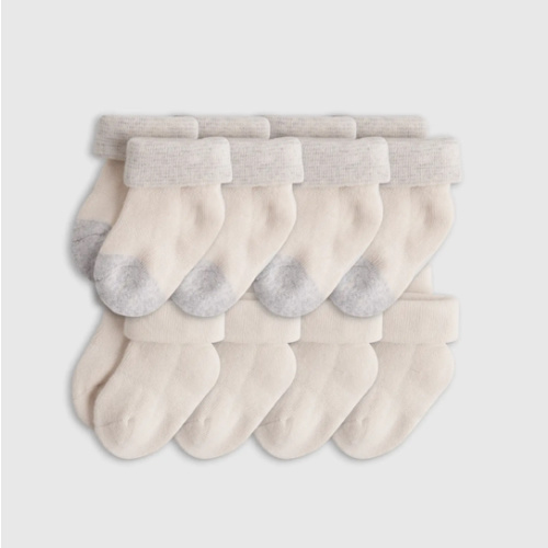 Organic Cotton Fold Over Socks 8-Pack - Baby in White/Grey