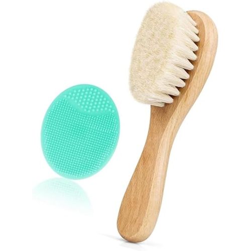 Baby Hair Brush – Soft Goat Bristle Cradle Cap Brush for Newborns & Toddlers | Gentle Scalp Care, Easy Grip Wooden Handle, Everyday Baby Grooming Essential