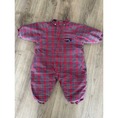 VTG Nautica Red Plaid Snowsuit Baby Bunting Size 12-18 Months 80s 90s Zip Snap