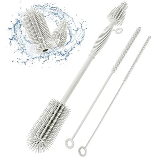 Baby Bottle Brush and Straw Cleaner Brush Set, Extra Long Double-Ended Soft Silicone Brush Cleaner for Baby Bottles, Water Bottles, Cups, Breast Pumps, Detachable & Hangable