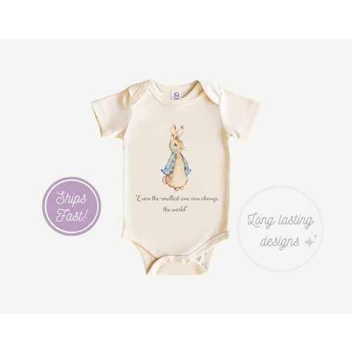 Even Smallest One Can Change World Peter Rabbit Onesie, White Bib for Unisex Babies, Stylish and Comfortable | Perfect Baby Shower Gift