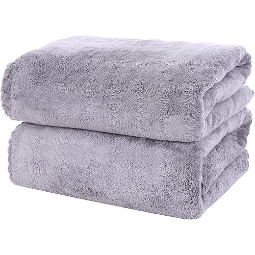 MOONQUEEN 2 Pack Premium Bath Towel Set - Quick Drying - Microfiber Coral Velvet Highly Absorbent Towels - Multipurpose Use as Bath Fitness, Bathroom, Shower, Sports, Yoga Towel (Grey)