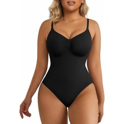 SHAPERX Women's Tummy Control Shapewear Thong Bodysuit Seamless Waist Snatching Body Shaper