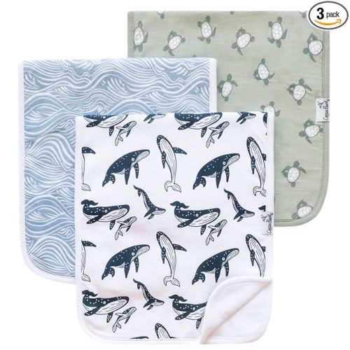 Copper Pearl Premium Baby Burp Cloths - 3-Pack Large Cotton Burp Cloths, Extra Soft Spit Up Rags with 3 Absorbent Layers, Perfect for Baby Boy and Baby Girl Gifts (21" x 10" Size, Cove Set)