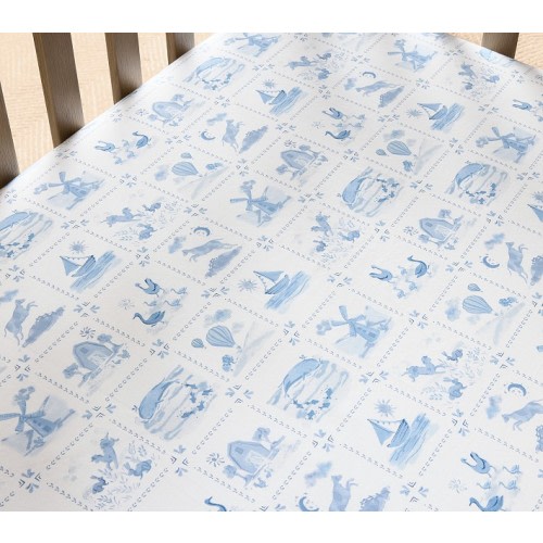 Delft Tile Farm Friends Organic Crib Fitted Sheet