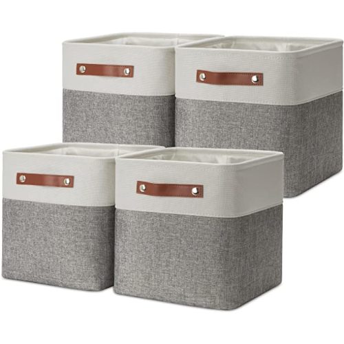 DULLEMELO 11 Inch Cube Storage Bins Fabric Storage Cubes 4 Pack Foldable Cube Storage Baskets for Cube Organizer, Cube Storage Organizer Bins for Home Office Organizer Closet, Shelves, Toy, Nursery