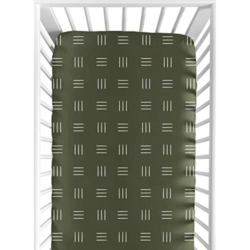 Sweet Jojo Designs Hunter Green Boho Mudcloth Boy or Girl Fitted Crib Sheet Baby or Toddler Bed Nursery - White Bohemian Woodland Tribal Southwest Mud Cloth Hatch Gender Neutral Triple Line