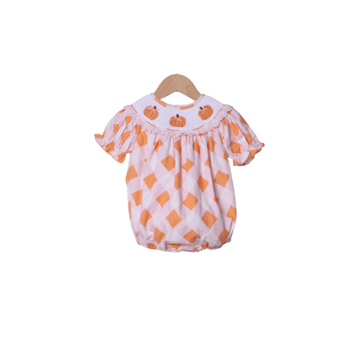 Smocked Pumpkin Pink and Orange Buffalo Check Bubble