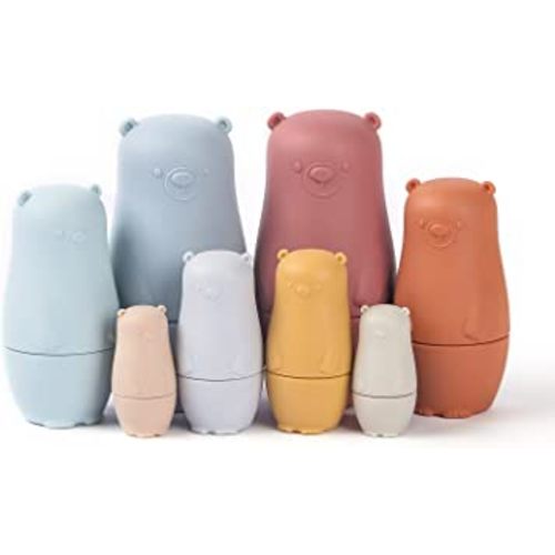 Macabaka 8 Pieces Silicone Bear Shaped Nesting Dolls, Cute Matryoshka Dolls with 8-Color Stacking Cups Toys for Montessori Educational Stacking Games, Nesting Toys for Toddlers 1-3