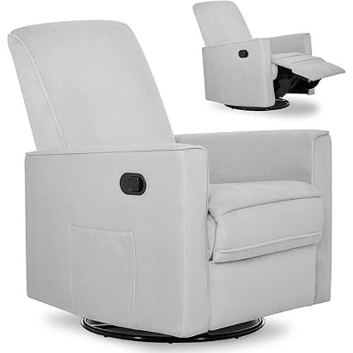 Evolur Raleigh Upholstered Manual Glider Recliner– Rocking & 360° Swivel with Smooth Glide – Greenguard Gold & FSC Certified – Modern Nursery and Living Room Chair in Grey