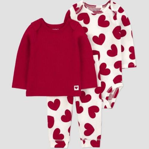 Carter's Just One You® Baby Boys' 3pc Heart Long Sleeve T-Shirt with Long Sleeve Romper and Pants Set - Red