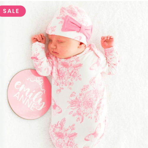 Ruffle Knotted Sleep Gown & Hat Set