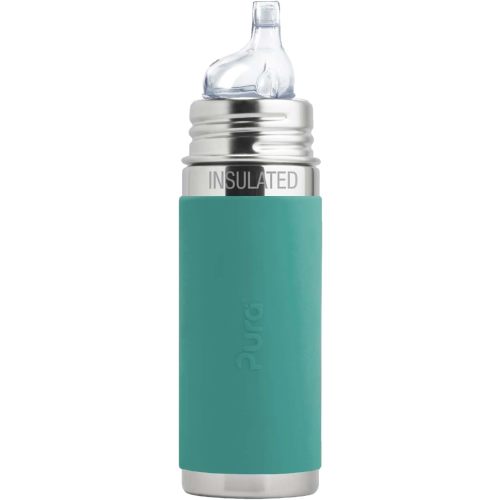 Pura Kiki 9oz/260ml Stainless Steel Insulated Sippy Bottle w/Sleeve, Plastic-Free, MadeSafe Certified, Medical-Grade Silicone Sipper Spout Fast Flow for Kids, Toddlers, Babies & Infant (Mint)