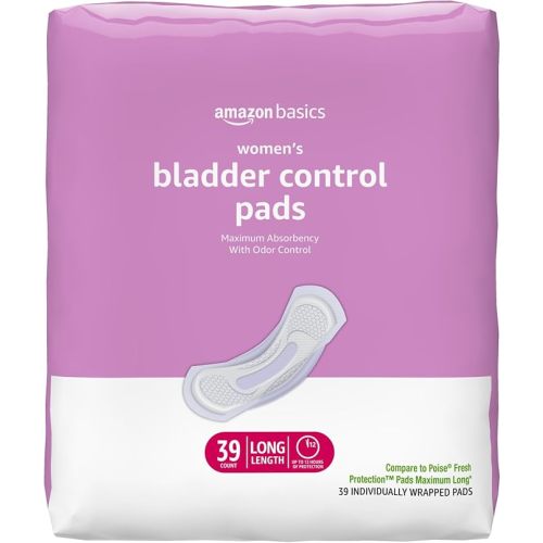 Amazon Basics Incontinence Pads for Women, Postpartum, Long, Maximum Absorbency, Bladder Control, Unscented, 39 Count