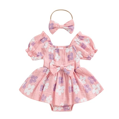 Baby Girls Floral Cotton Leotard Romper Newborn Daisy Playsuits Ruffled Sleeve Onesie Infant Jumpsuit Clothes Headband