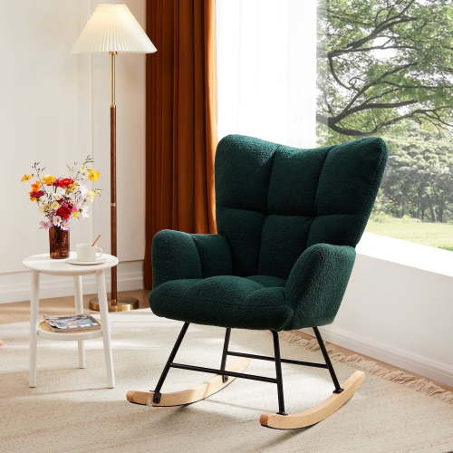 EDX Comfortable Upholstered Nursery Rocking Chair, High Backrest Glider for Adults, Living Room Bedroom Office, Green