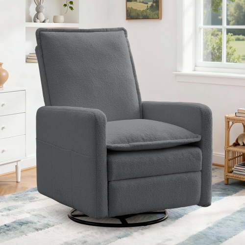 Korser Manual Swivel Rocker Recliner Chair with Side Pockets Nursery Glider Recliner for Living Room, Nursery, Grey