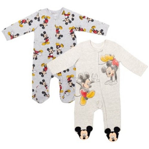 Disney Mickey Mouse Newborn Baby Boys 2 Pack Zip Up Sleep N' Plays Mickey Mouse / Grey 6-9 Months
