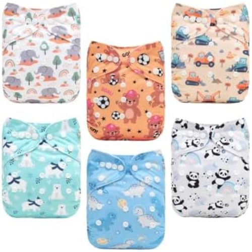 ALVABABY Baby Cloth Diapers 6 Pack with 12 Inserts Cloth Diaper Covers Adjustable Washable Reusable for Baby Girls and Boys 6DM142A