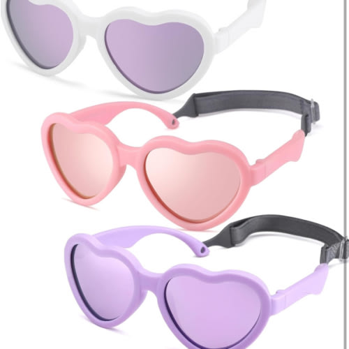 Flexible Heart Shaped Baby Polarized Sunglasses with Strap Adjustable Toddler & Infant Age 0-24 Months