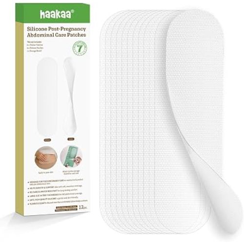 haakaa C-Section Silicone Strips, Medical-Grade Scar Sheets for C Section Scar Healing, C Section Recovery Must Haves, Reusable Silicone Scar Patches for Keloid Scars, 12 Pack, Includes Storage Board