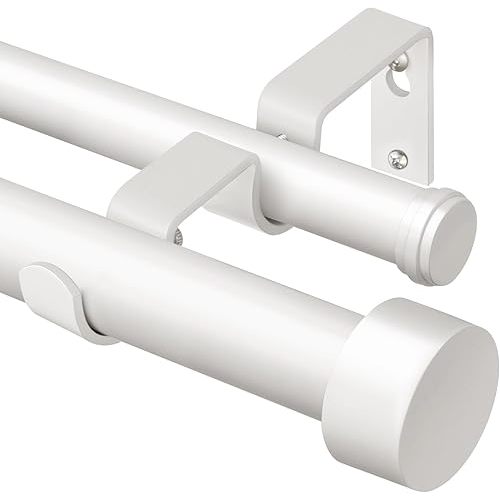 KAMANINA 1 Inch Double Curtain Rod for Windows 72 to 144 Inches (6-12 Feet), White Heavy Duty Drapery Rods, Adjustable Double Rods with End Caps