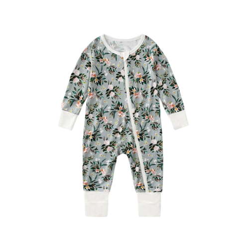 Nrmvnmi Baby Boys Girls Infant One Piece Romper Footless Pajamas Beautiful Graphic Print Crew Neck Long Sleeve Zipper Crawling Clothes Splicing Style Summer Jumpsuit Newborn Pajamas