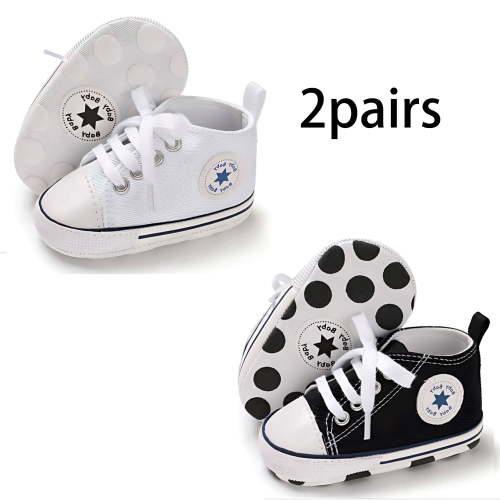 Bonario Baby Girls Boys 2 Pairs Shoes Infant Canvas High-Top Ankle Sneakers for First Walkers 0-18M