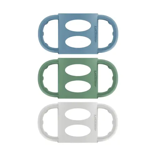 Dr. Brown's Narrow Baby Bottle Handles, 100% Silicone, Easy Grip Removable Handles for Bottle to Sippy Cup Transition, Blue/Gray/Green, 3-Pack, 4m+