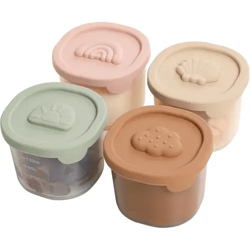 Baby Food Containers with Lids Silicone Baby Food Storage Containers for Infants & Toddlers, Leakproof Freezer-Safe Reusable Baby Food Jars for Breastmilk & Solid Foods, 4oz Silicone Containers, 4PK