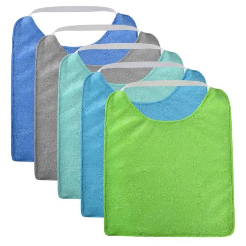 Vicloon Baby Bibs, 5PCS Terry Bib Set, Baby Bibs for Boys, Girls, Terry Drool Cotton Bibs Waterproof protection, Adjustable Elastic Strap, Baby Bandana Drool Bibs for Feeding, Teething Drooling(BULE)