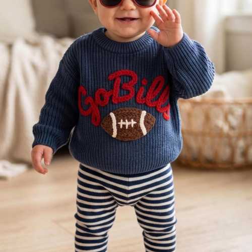 Personalized Sweater with Football, Custom Name Football Sweatshirt, Hand-Embroidered Sports Sweater, Skol Sweater, Toddler Football Sweater