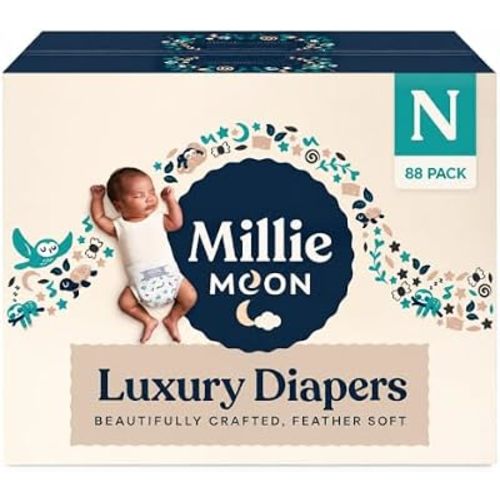Millie Disposable Baby Diapers, Size Newborn, 88 Count, Absorbent Core, Wetness Indicator, Flexible Waistband, Secure Fit for Everyday Baby Care