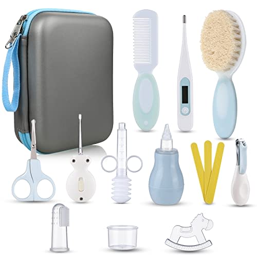 Lictin Baby Grooming Kit 15PCS Baby Health Care Set Portable Baby Travel Kit, Safety Cutter Baby Nail Kit for Nursing Baby Girl Boys Heath and Grooming (Blue)