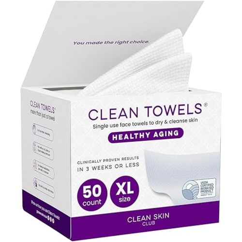 Reduces Fine Lines and Wrinkles in 6 weeks or Less, CLEAN SKIN CLUB Healthy Aging Clean Towels® XL, Disposable Face Towels, XL - 1 Pack (50 count)