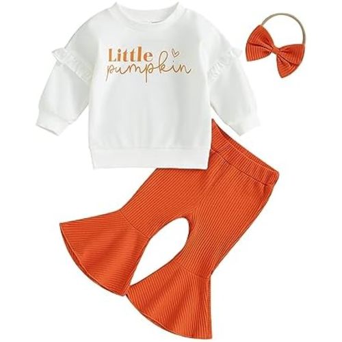 Toddler Baby Girl Halloween Clothes Pumpkin Outfits Set Pullover Sweatshirt Tops+Flare Pants Fall Winter Baby Clothes